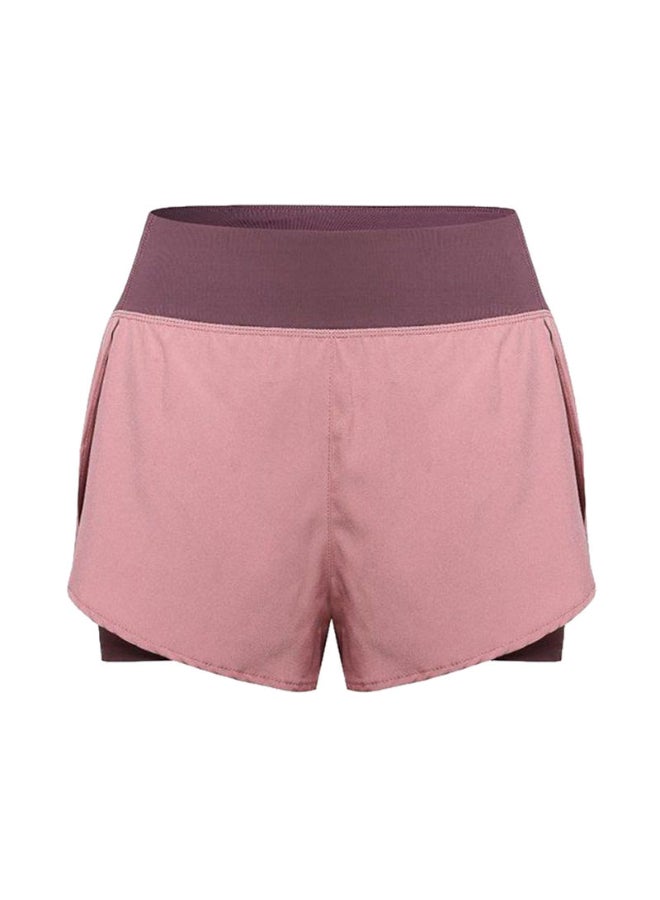 Colourblock Pattern Mid-Rise Shorts Pink