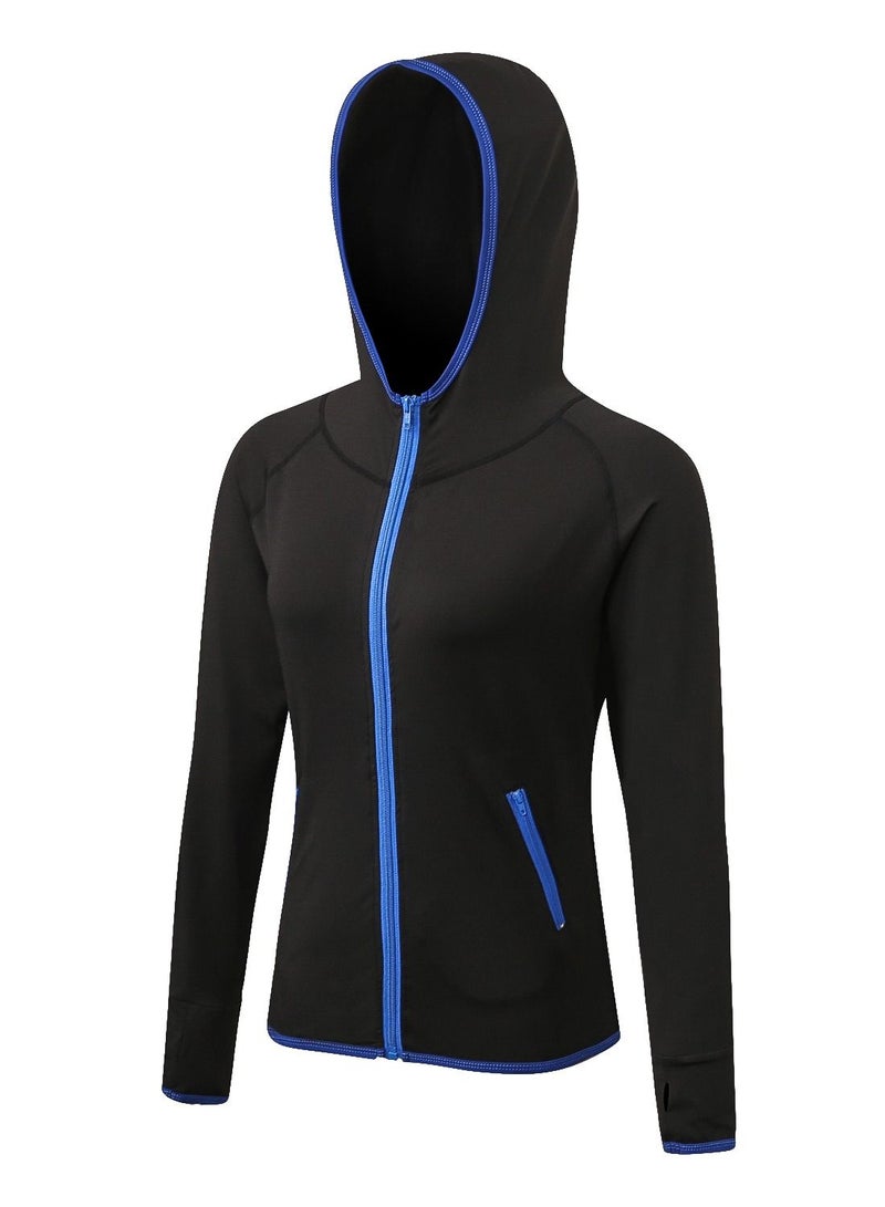 Women Quick Dry Breathable Elastic Coat Black/Blue