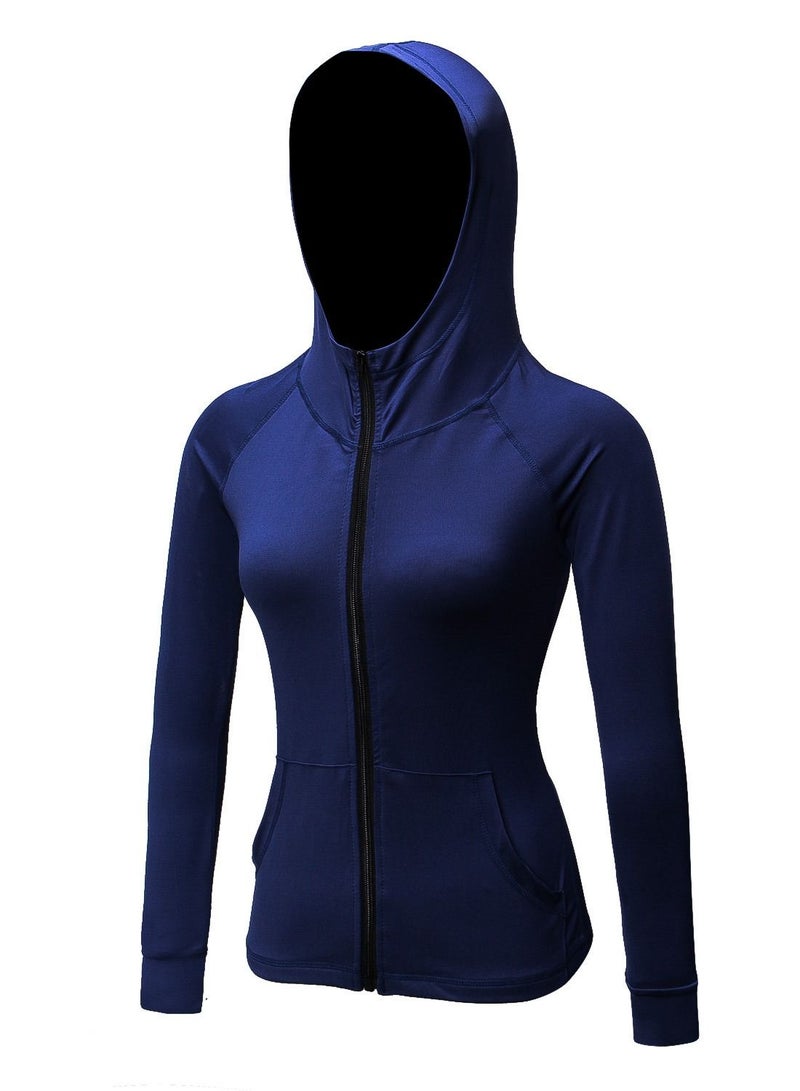 Women Quick Dry Breathable Elastic Coat Dark Blue