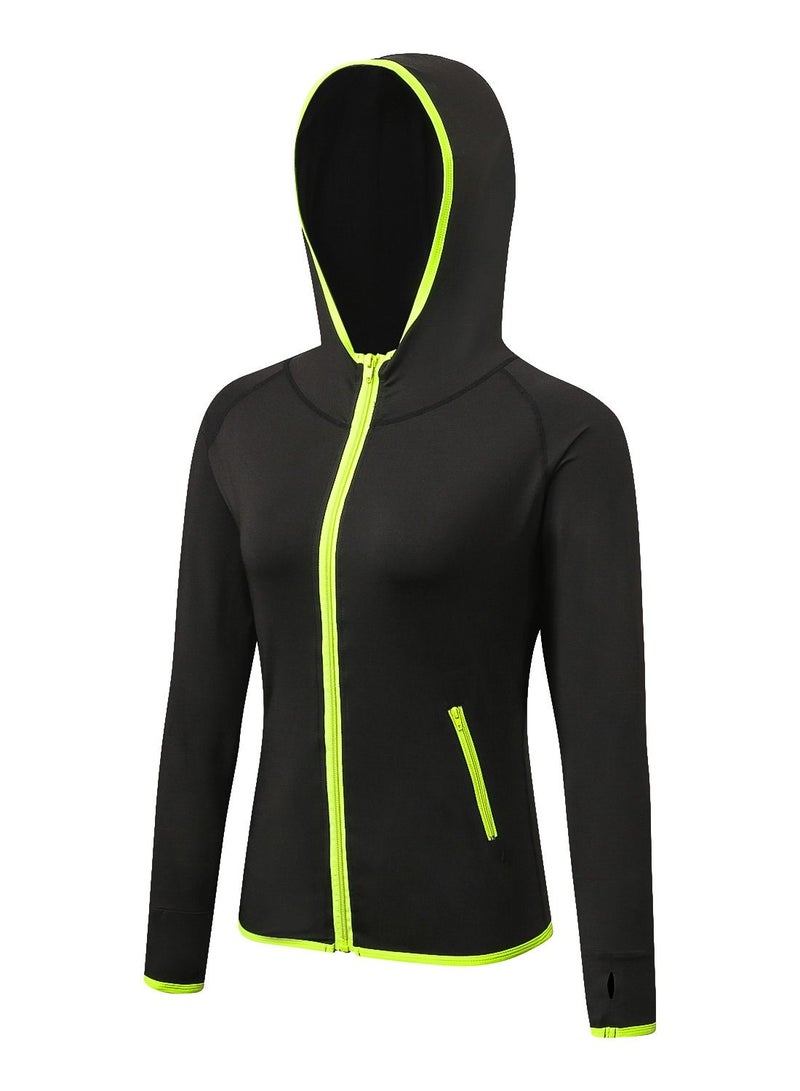 Women Quick Dry Breathable Elastic Coat Black/Green