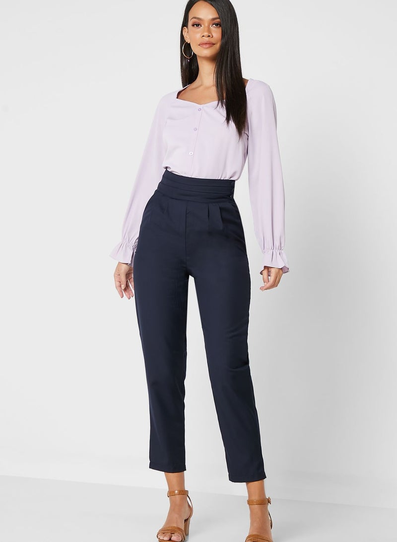 Pleat Detail Straight Pants