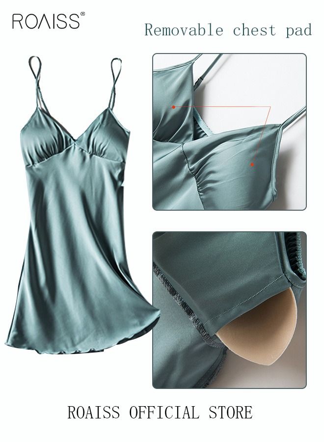 5-Pack Women's Pajama Set Sling with Chest Pad Nightdress Sweet Sleepwear Home Wearing Clothes Suits Ladies Floral Printing Nightwear Lingerie Robe Underwear Shorts Summer Spring Blue