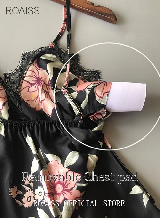 5-Pack Women's Sleepwear Set Sling Lace Nightdress Sweet Pajama Home Wearing Clothes Loungewear Suits Floral Printing Ladies Nightwear Lingerie Robe Underwear Shorts Summer Spring