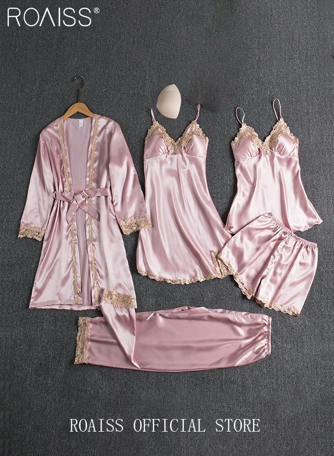 5-Pack Women's Pyjama Set Sling with Chest Pad Nightdress Sweet Sleepwear Home Wearing Clothes Suits Ladies Floral Printing Nightwear Lingerie Robe Underwear Shorts Summer Spring