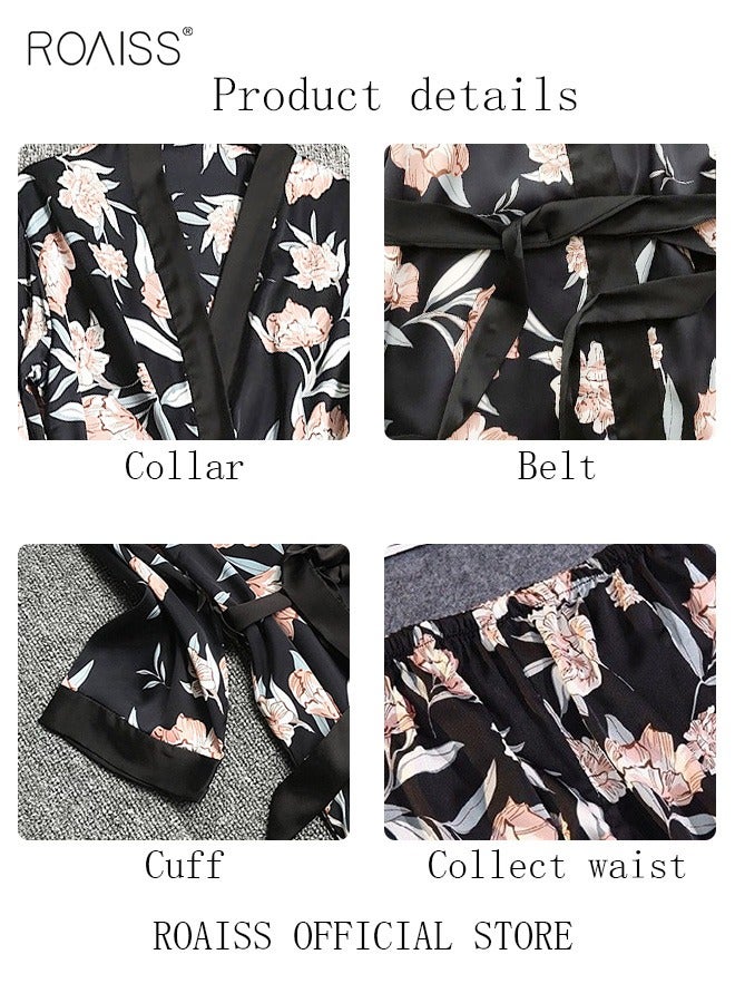 5-Pack Women's Pajama Set Sling with Chest Pad Nightdress Sweet Sleepwear Home Wearing Clothes Suits Ladies Floral Printing Nightwear Lingerie Robe Underwear Shorts Summer Spring Black