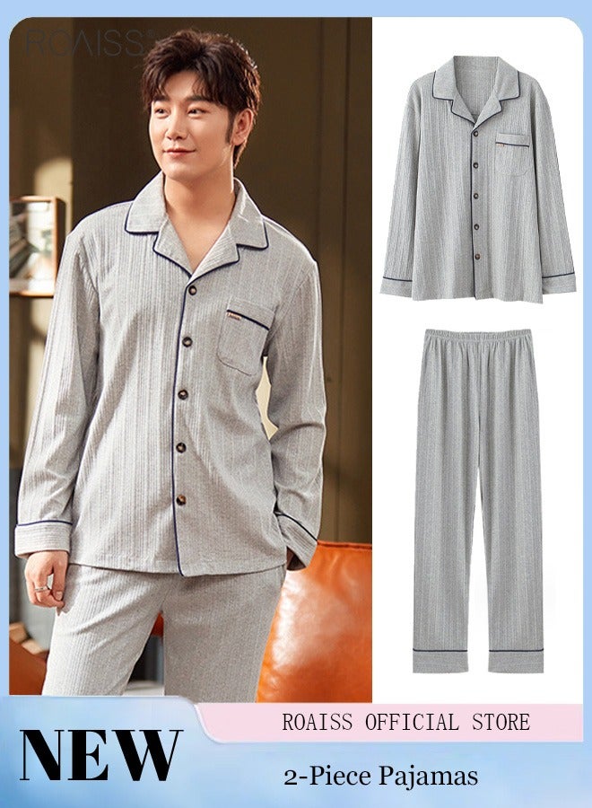 2-Piece Set Of Unisex Pajamas Pure Cotton Long Sleeved Pants For Couples' Home Wear Fashion Casual Family Set