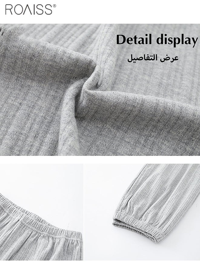 2-Piece Set Of Unisex Pajamas Pure Cotton Long Sleeved Pants For Couples' Home Wear Fashion Casual Family Set