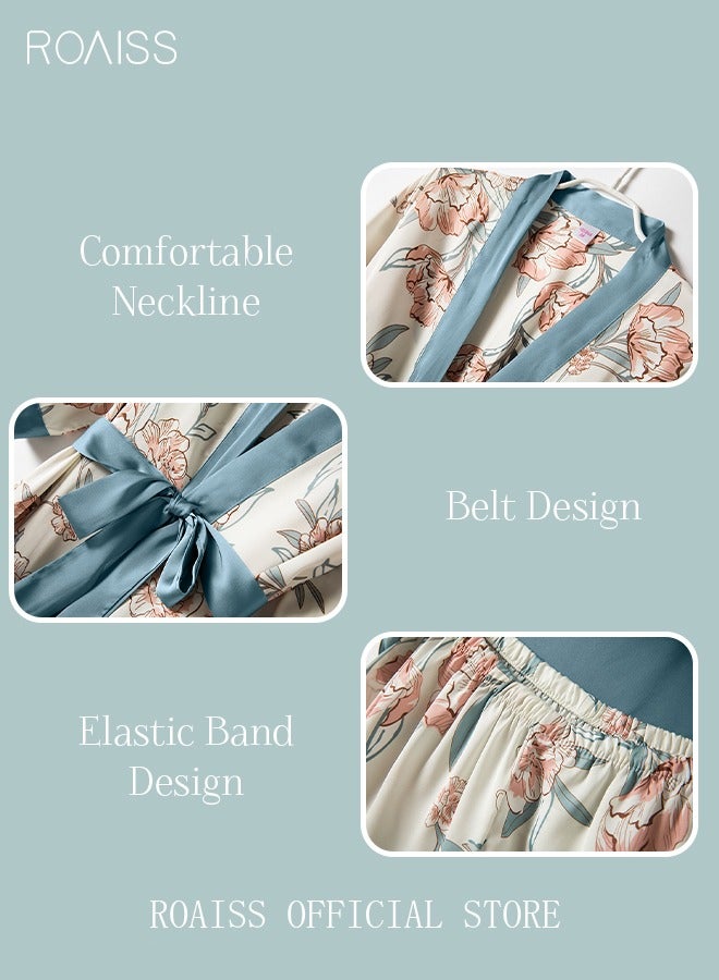 5-Pack Women's Pajama Sets Sling with Chest Pad Nightdress Sweet Sleepwear Home Wearing Clothes Suits Ladies Floral Printing Nightwear Lingerie Robe Underwear Shorts Summer Spring Blue