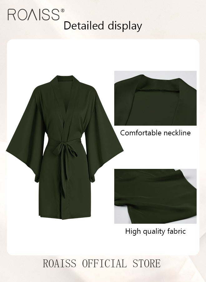 2-Piece Set of Women Pajamas with V-Neck Design Women Home Wear Set Same Color Outer Robe and Lace Element Nightgown