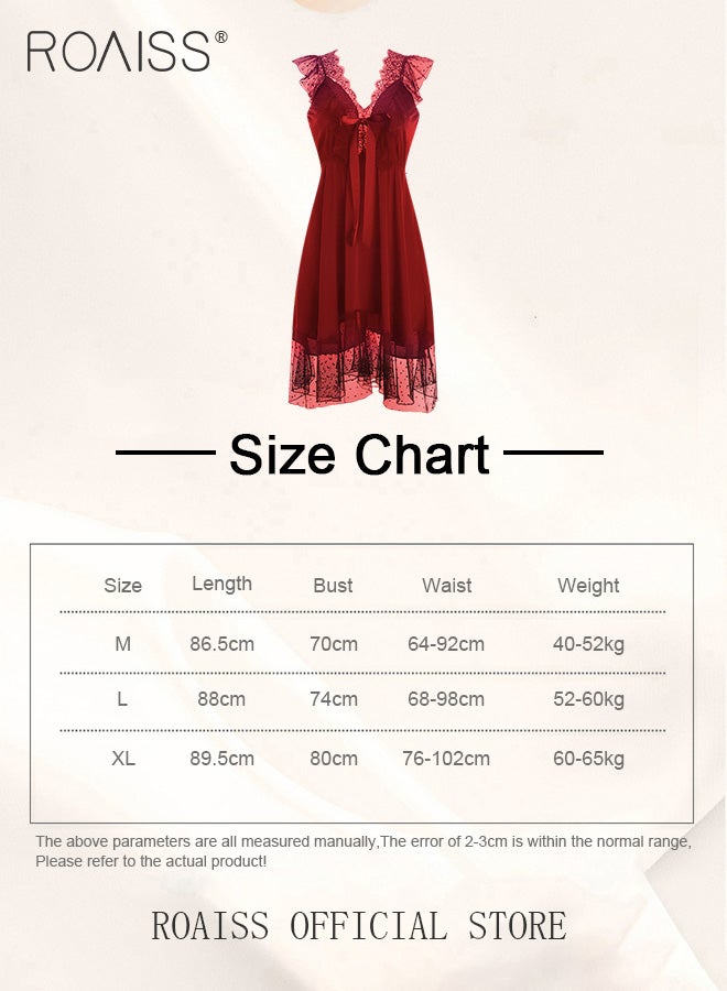 Ladies Pajamas Ladies V Neck Design Home Wear Lace Bow Elements with Hollow Design on The Back