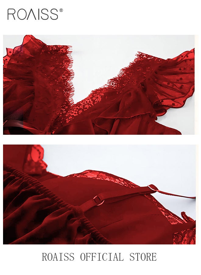 Ladies Pajamas Ladies V Neck Design Home Wear Lace Bow Elements with Hollow Design on The Back