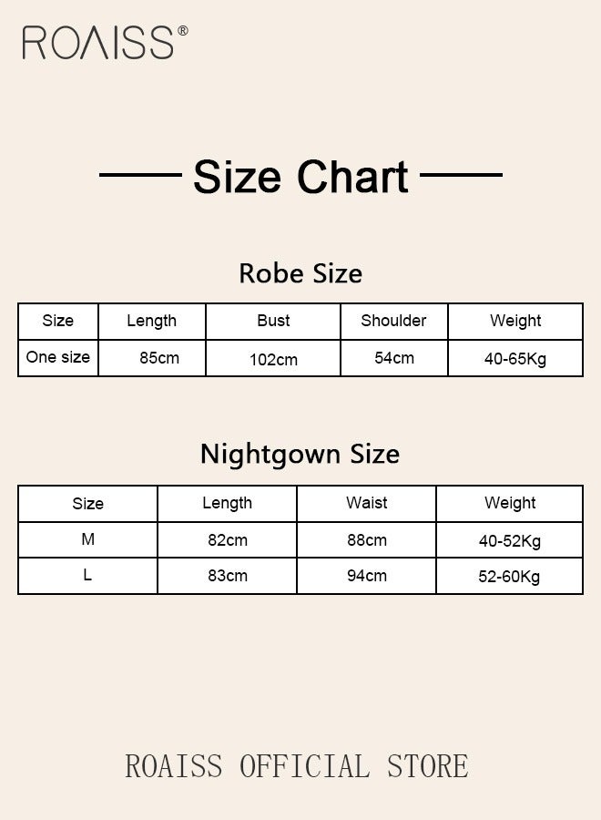 2-Piece Set of Women Pajamas with V-Neck Design Women Home Wear Set Same Color Outer Robe and Lace Element Nightgown