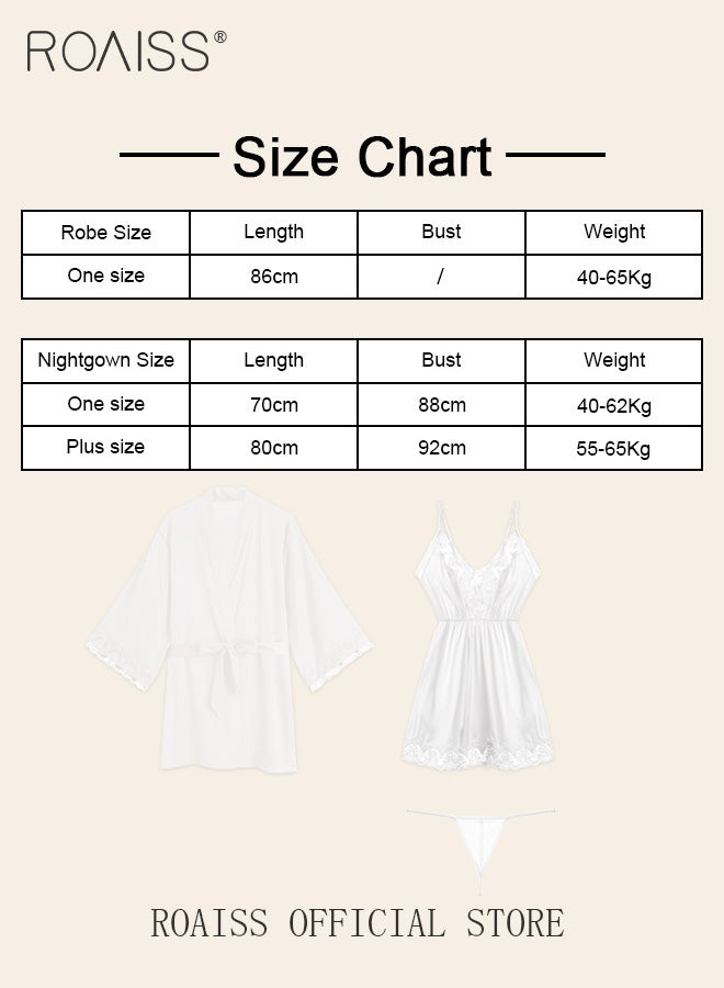 2-Piece Set of Women Pajamas with V-Neck Design Women Home Wear Set Same Color Outer Robe and Lace Element Nightgown