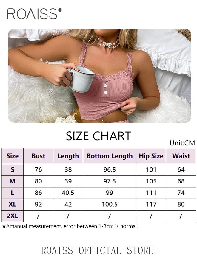 2 Piece Set Women Loungewear Ladies Lace Solid Color Pajama Set Casual Suspender Long Pants for Comfortable Home Wear