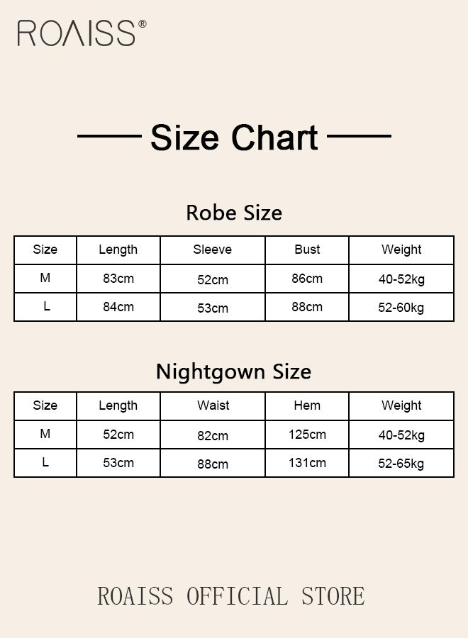 2-Piece Set of Women Pajamas with V-Neck Design Women Home Wear Set Same Color Outer Robe and Lace Element Nightgown