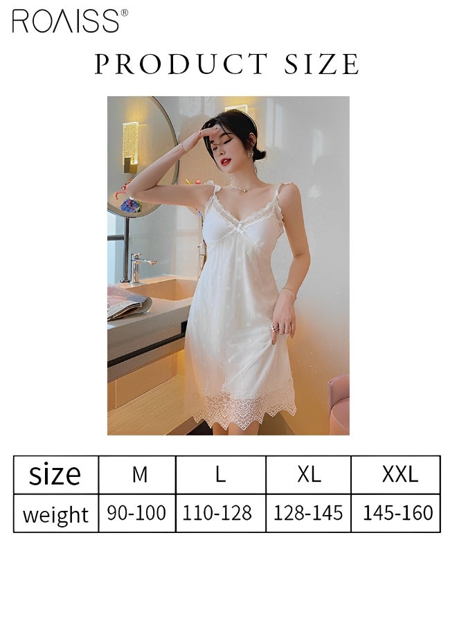 2-Piece Women's Satin Lace Nightgown Padded Thin Shoulder Strap Pajama Dress Comfortable and Breathable Long Sleeved Night-Robe