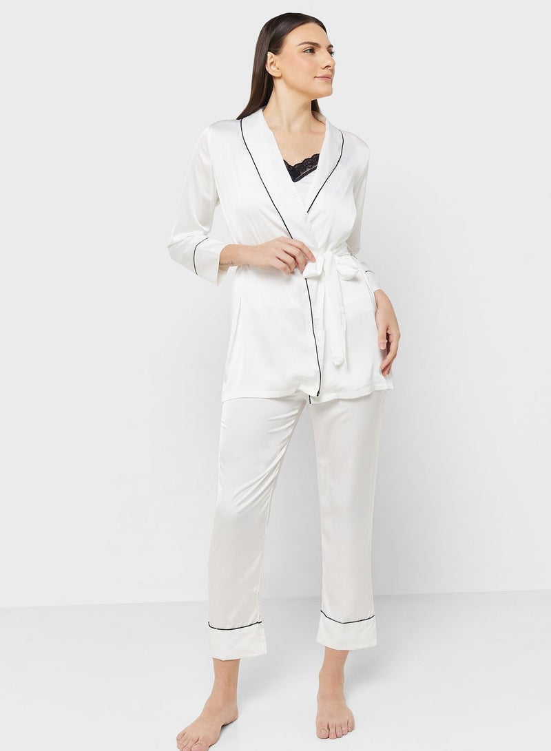 Three-Piece Cami Top, Pant And Robe Set