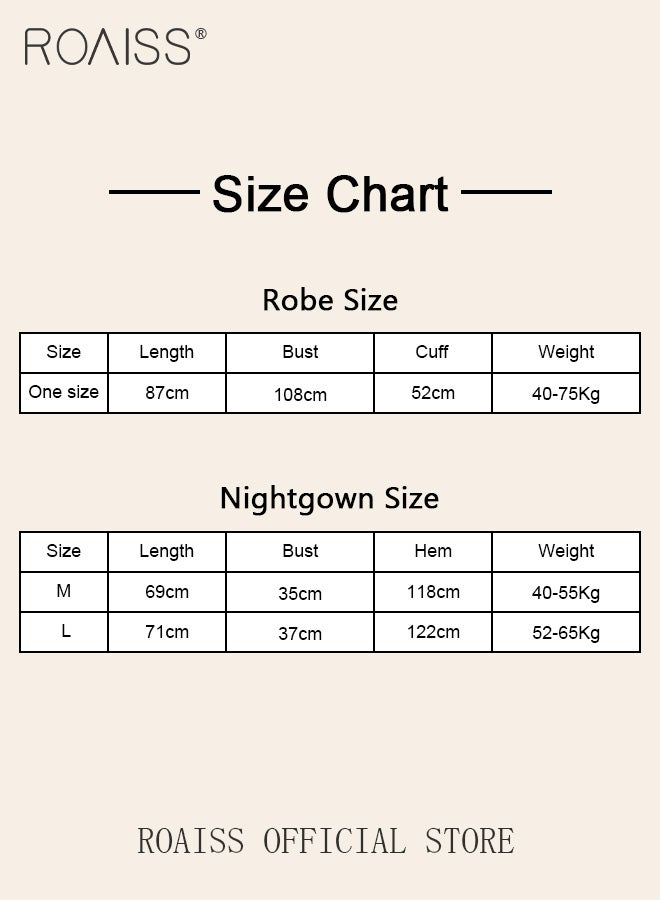 2-Piece Set of Women Pajamas with V-Neck Design Women Home Wear Set Same Color Outer Robe and Lace Element Nightgown