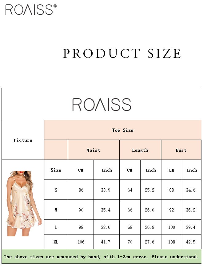 Ice Silk Satin Suspender Nightgown For Women'S Summer Daily Printed V-Neck Adjustable Shoulder Straps Home Wear