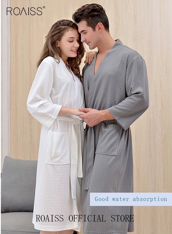 Women and Men Waffle Kimono Bathrobe Cotton Sleepwear Spa Robe Nightwear Nightgown Women Water Bathrobe Bridesmaid Robes Unisex Dressing Gown Autumn Robe