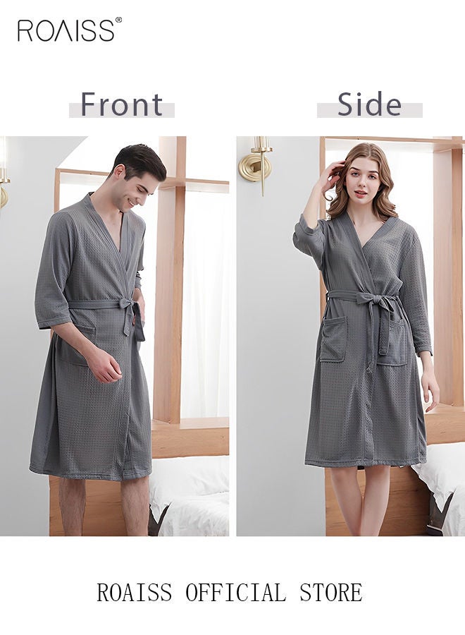 Women and Men Waffle Kimono Bathrobe Cotton Sleepwear Spa Robe Nightwear Nightgown Women Water Bathrobe Bridesmaid Robes Unisex Dressing Gown Autumn Robe