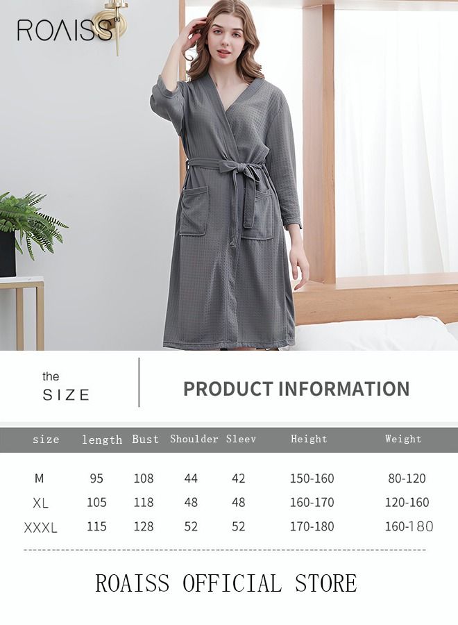 Women and Men Waffle Kimono Bathrobe Cotton Sleepwear Spa Robe Nightwear Nightgown Women Water Bathrobe Bridesmaid Robes Unisex Dressing Gown Autumn Robe