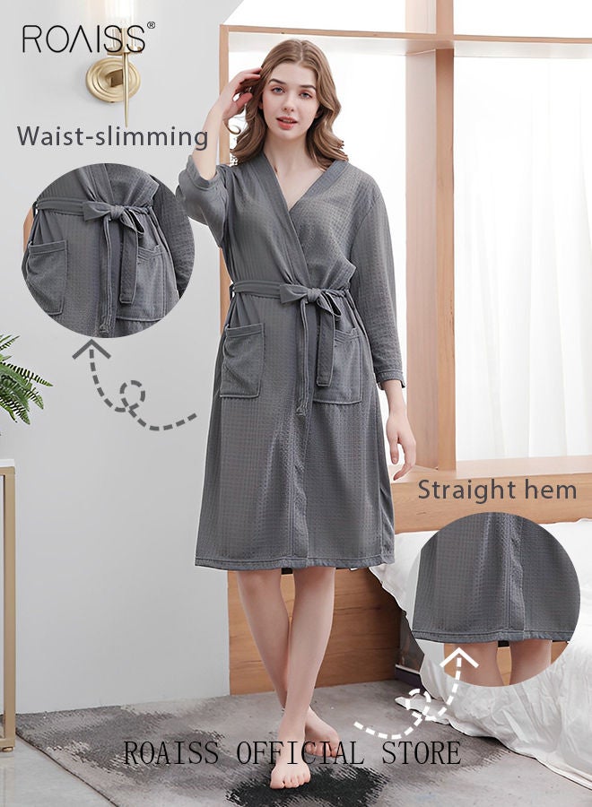 Women and Men Waffle Kimono Bathrobe Cotton Sleepwear Spa Robe Nightwear Nightgown Women Water Bathrobe Bridesmaid Robes Unisex Dressing Gown Autumn Robe