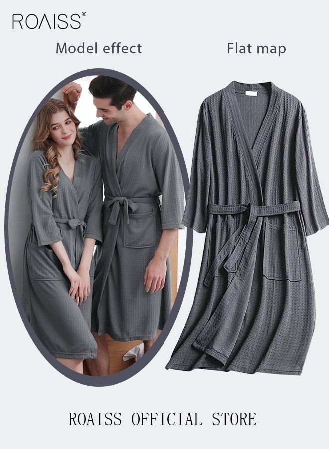 Women and Men Waffle Kimono Bathrobe Cotton Sleepwear Spa Robe Nightwear Nightgown Women Water Bathrobe Bridesmaid Robes Unisex Dressing Gown Autumn Robe