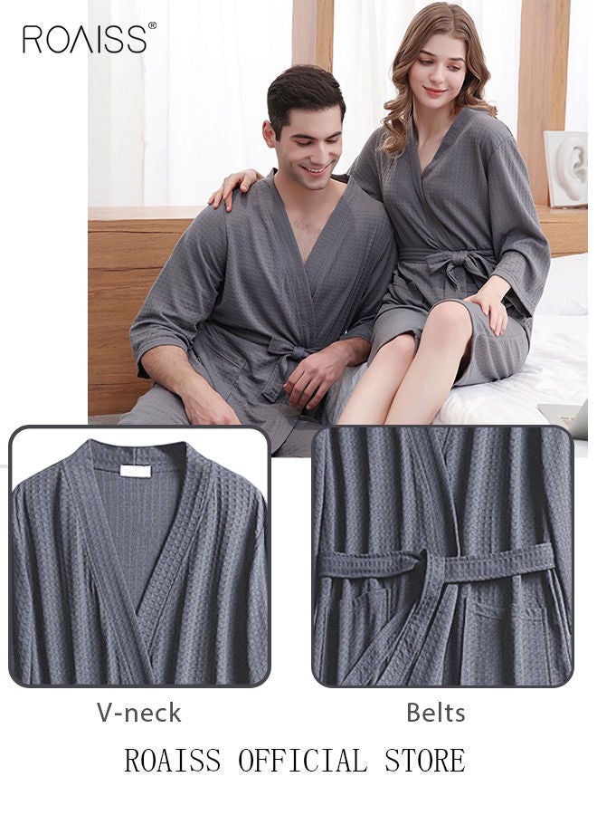 Women and Men Waffle Kimono Bathrobe Cotton Sleepwear Spa Robe Nightwear Nightgown Women Water Bathrobe Bridesmaid Robes Unisex Dressing Gown Autumn Robe