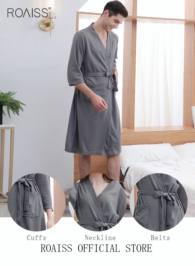 Women and Men Waffle Kimono Bathrobe Cotton Sleepwear Spa Robe Nightwear Nightgown Women Water Bathrobe Bridesmaid Robes Unisex Dressing Gown Autumn Robe