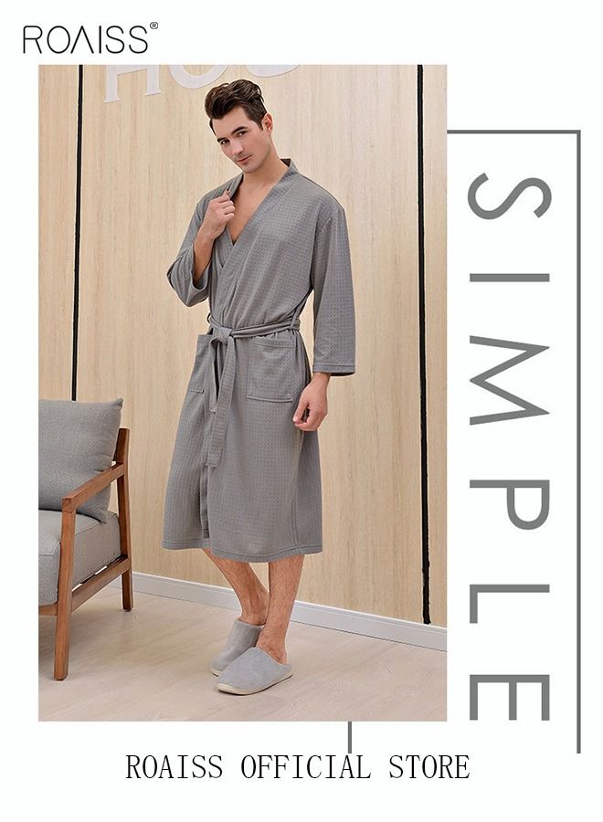 Women and Men Waffle Kimono Bathrobe Cotton Sleepwear Spa Robe Nightwear Nightgown Women Water Bathrobe Bridesmaid Robes Unisex Dressing Gown Autumn Robe