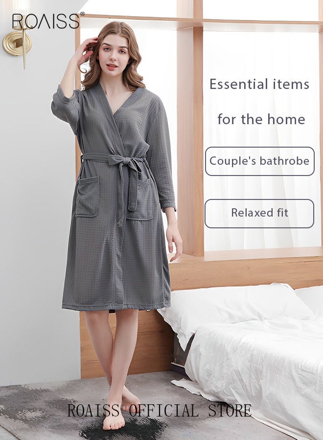 Women and Men Waffle Kimono Bathrobe Cotton Sleepwear Spa Robe Nightwear Nightgown Women Water Bathrobe Bridesmaid Robes Unisex Dressing Gown Autumn Robe