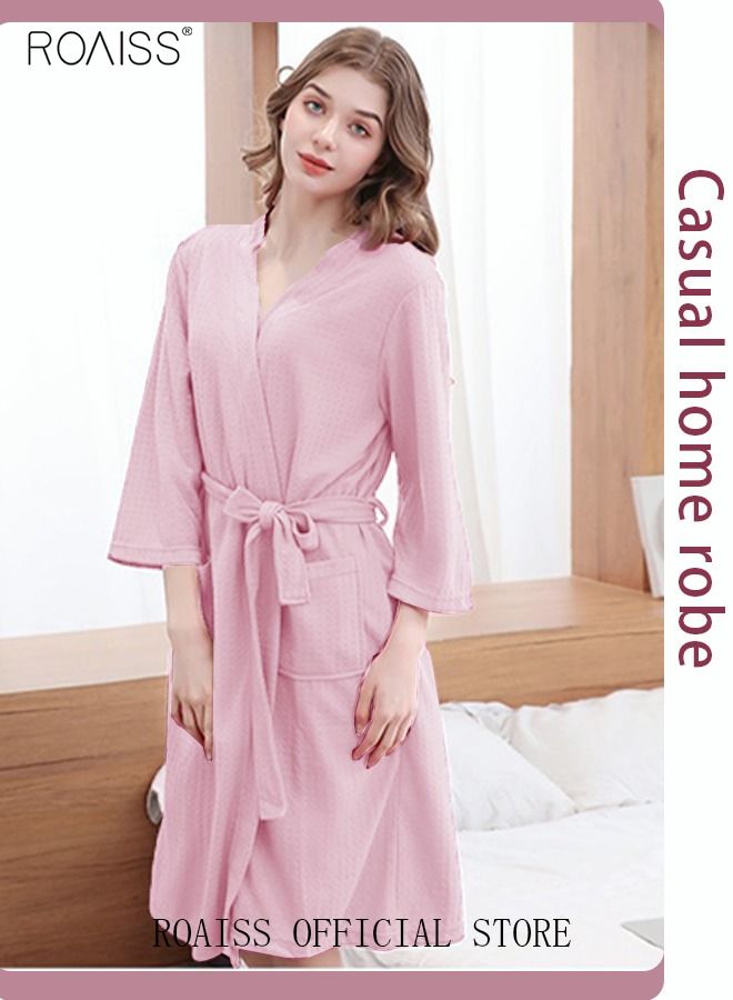 Women and Men Waffle Kimono Bathrobe Cotton Sleepwear Spa Robe Nightwear Nightgown Women Water Bathrobe Bridesmaid Robes Unisex Dressing Gown Autumn Robe