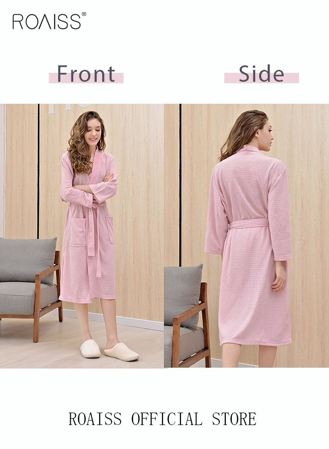 Women and Men Waffle Kimono Bathrobe Cotton Sleepwear Spa Robe Nightwear Nightgown Women Water Bathrobe Bridesmaid Robes Unisex Dressing Gown Autumn Robe