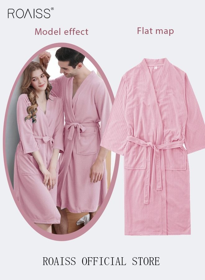 Women and Men Waffle Kimono Bathrobe Cotton Sleepwear Spa Robe Nightwear Nightgown Women Water Bathrobe Bridesmaid Robes Unisex Dressing Gown Autumn Robe
