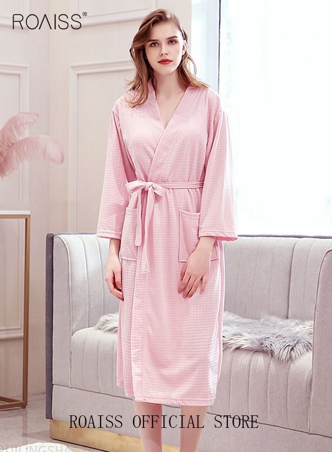Women and Men Waffle Kimono Bathrobe Cotton Sleepwear Spa Robe Nightwear Nightgown Women Water Bathrobe Bridesmaid Robes Unisex Dressing Gown Autumn Robe