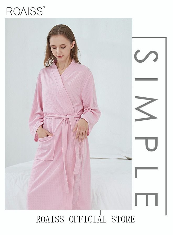 Women and Men Waffle Kimono Bathrobe Cotton Sleepwear Spa Robe Nightwear Nightgown Women Water Bathrobe Bridesmaid Robes Unisex Dressing Gown Autumn Robe