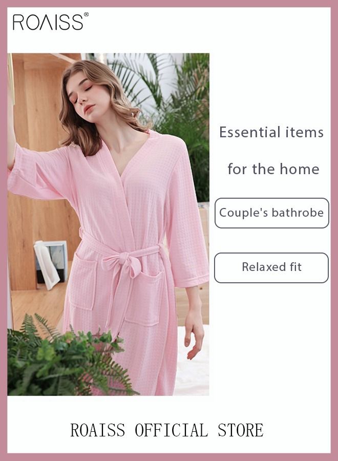 Women and Men Waffle Kimono Bathrobe Cotton Sleepwear Spa Robe Nightwear Nightgown Women Water Bathrobe Bridesmaid Robes Unisex Dressing Gown Autumn Robe