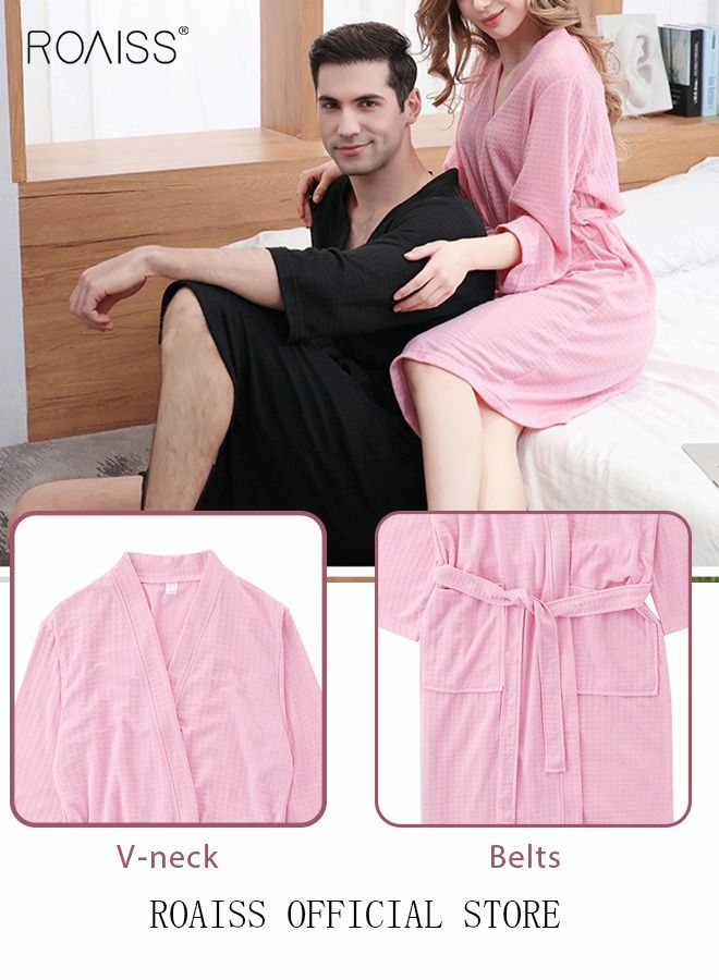 Women and Men Waffle Kimono Bathrobe Cotton Sleepwear Spa Robe Nightwear Nightgown Women Water Bathrobe Bridesmaid Robes Unisex Dressing Gown Autumn Robe