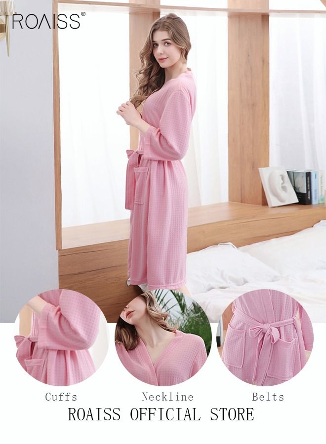 Women and Men Waffle Kimono Bathrobe Cotton Sleepwear Spa Robe Nightwear Nightgown Women Water Bathrobe Bridesmaid Robes Unisex Dressing Gown Autumn Robe