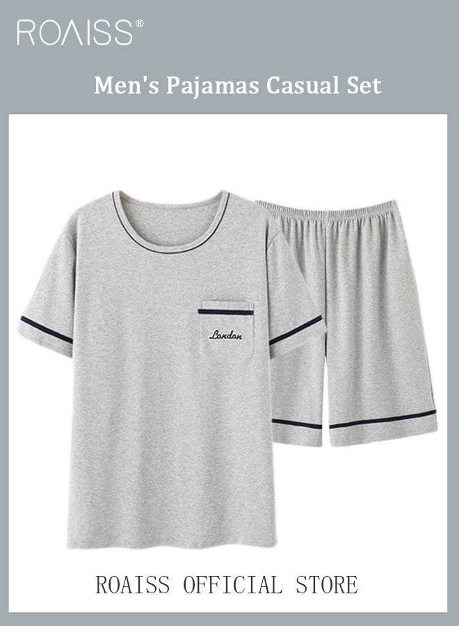 New Summer Men 3 Piece Set Pajamas Soft Cotton Home Suit Plus Size Sleepwear Short Sleeve Robe and Pajama Set Grey Pijamas