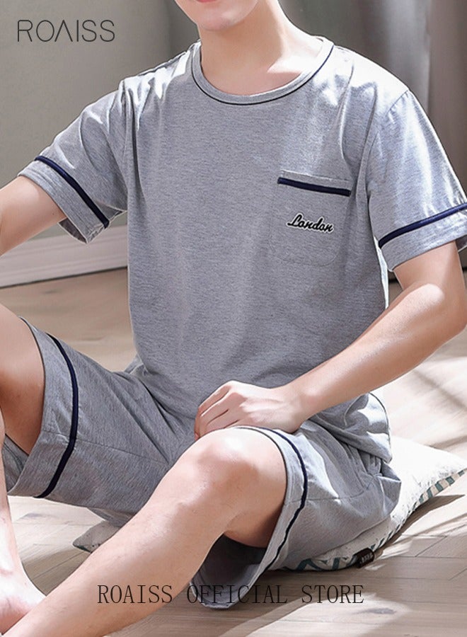 New Summer Men 3 Piece Set Pajamas Soft Cotton Home Suit Plus Size Sleepwear Short Sleeve Robe and Pajama Set Grey Pijamas