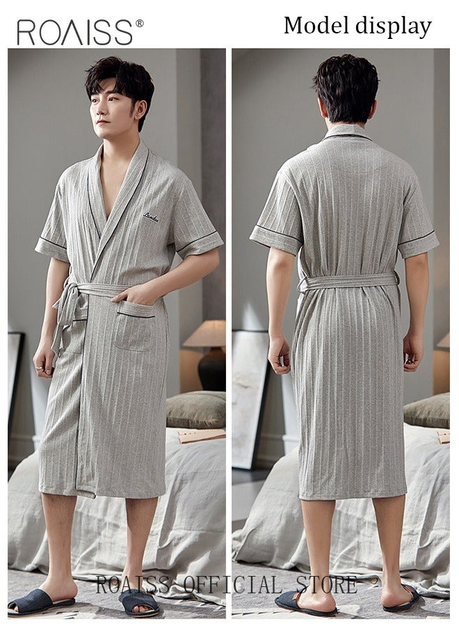 New Summer Men 3 Piece Set Pajamas Soft Cotton Home Suit Plus Size Sleepwear Short Sleeve Robe and Pajama Set Grey Pijamas