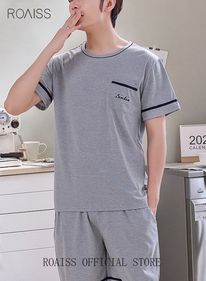 New Summer Men 3 Piece Set Pajamas Soft Cotton Home Suit Plus Size Sleepwear Short Sleeve Robe and Pajama Set Grey Pijamas