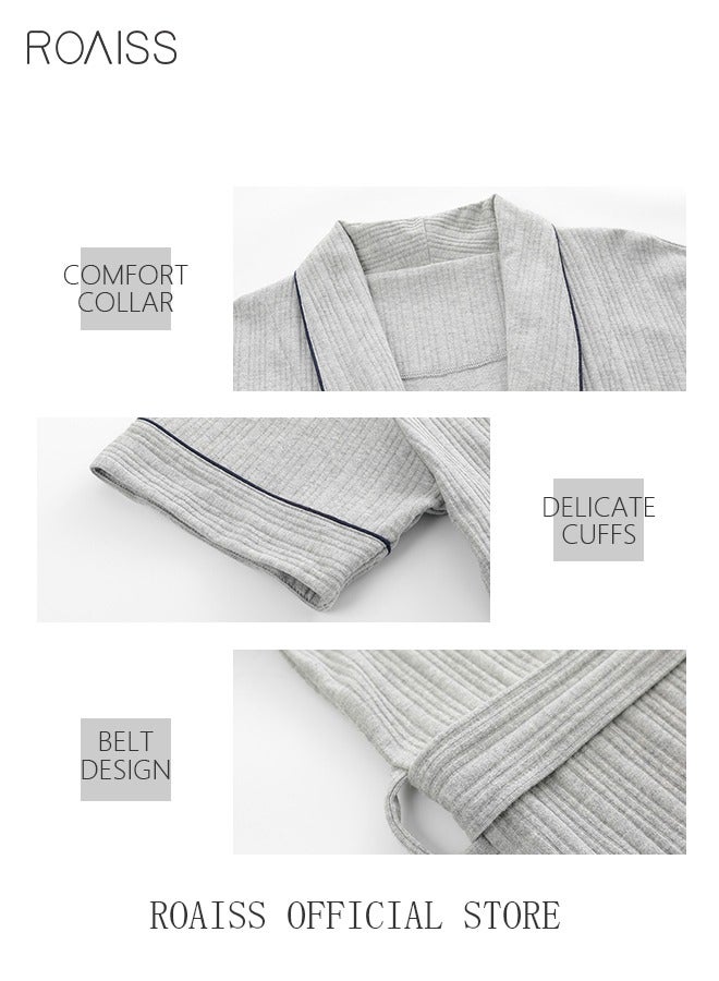 New Summer Men 3 Piece Set Pajamas Soft Cotton Home Suit Plus Size Sleepwear Short Sleeve Robe and Pajama Set Grey Pijamas