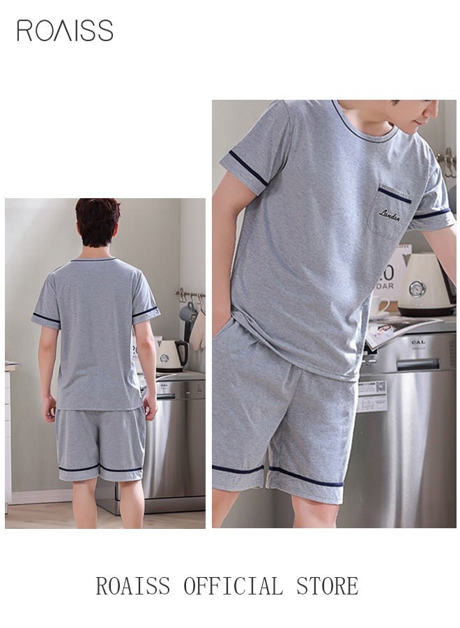 New Summer Men 3 Piece Set Pajamas Soft Cotton Home Suit Plus Size Sleepwear Short Sleeve Robe and Pajama Set Grey Pijamas