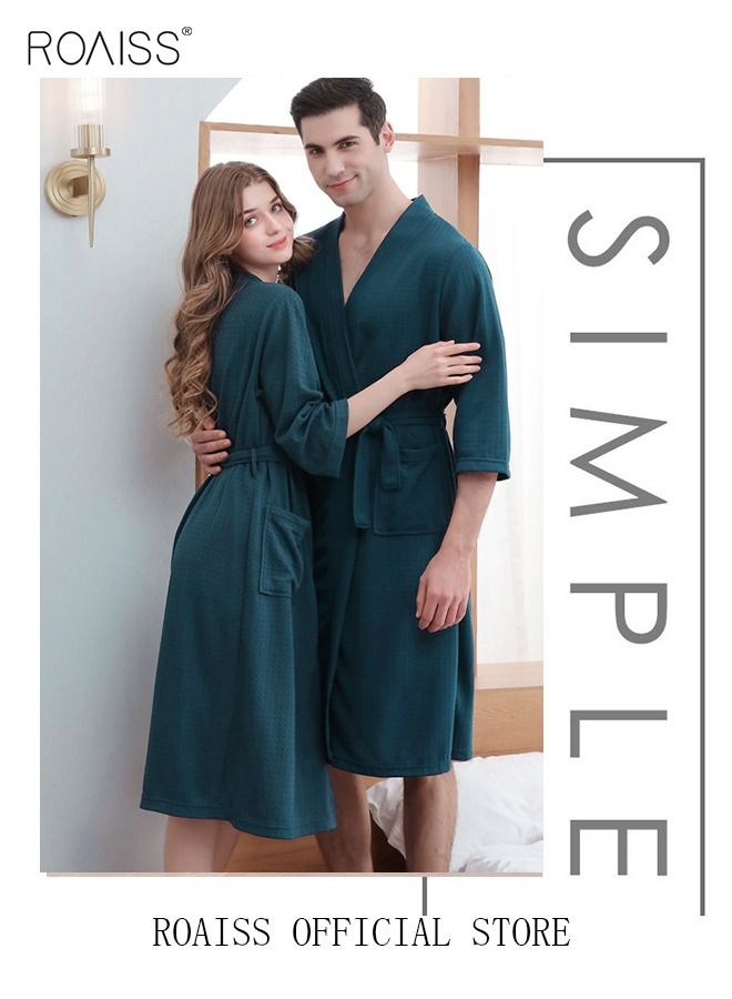Women and Men Waffle Kimono Bathrobe Cotton Sleepwear Spa Robe Nightwear Nightgown Women Water Bathrobe Bridesmaid Robes Unisex Dressing Gown Autumn Robe