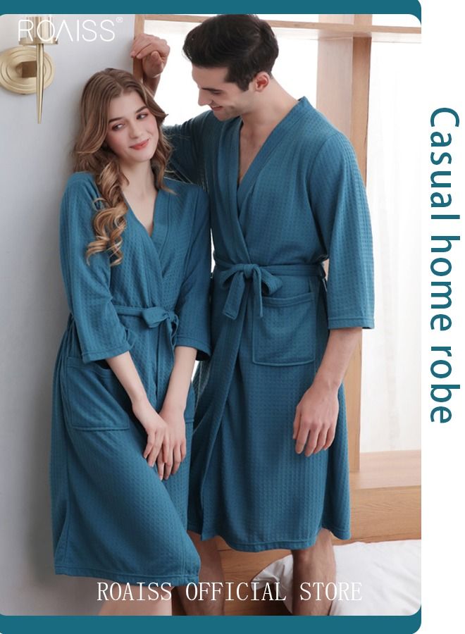 Women and Men Waffle Kimono Bathrobe Cotton Sleepwear Spa Robe Nightwear Nightgown Women Water Bathrobe Bridesmaid Robes Unisex Dressing Gown Autumn Robe