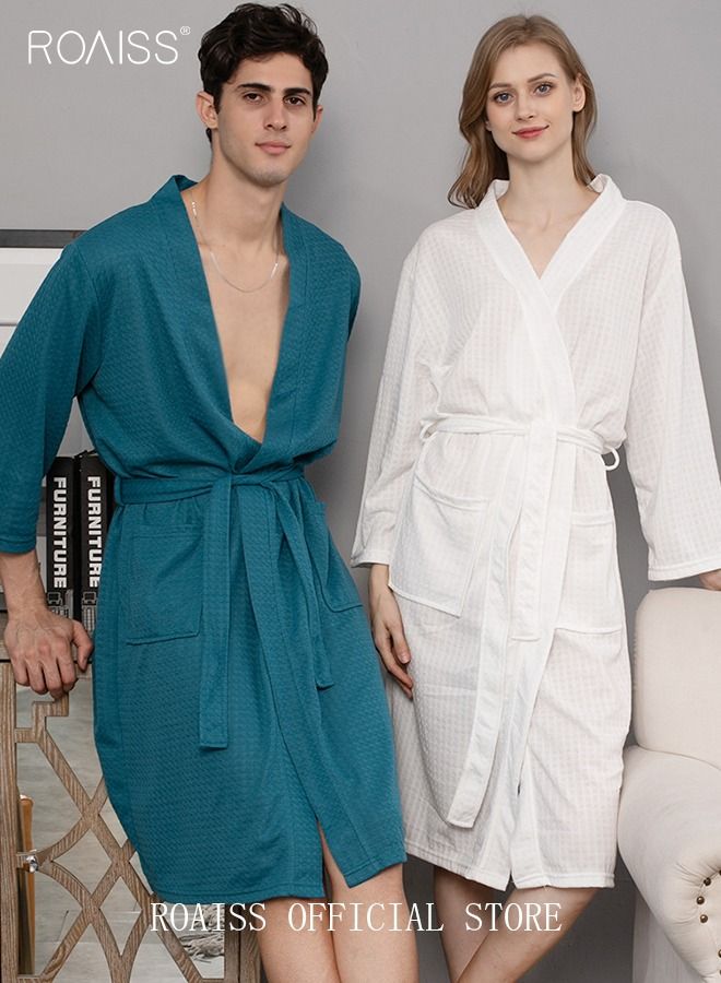 Women and Men Waffle Kimono Bathrobe Cotton Sleepwear Spa Robe Nightwear Nightgown Women Water Bathrobe Bridesmaid Robes Unisex Dressing Gown Autumn Robe