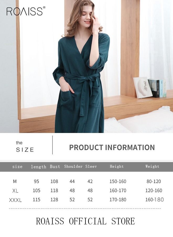 Women and Men Waffle Kimono Bathrobe Cotton Sleepwear Spa Robe Nightwear Nightgown Women Water Bathrobe Bridesmaid Robes Unisex Dressing Gown Autumn Robe